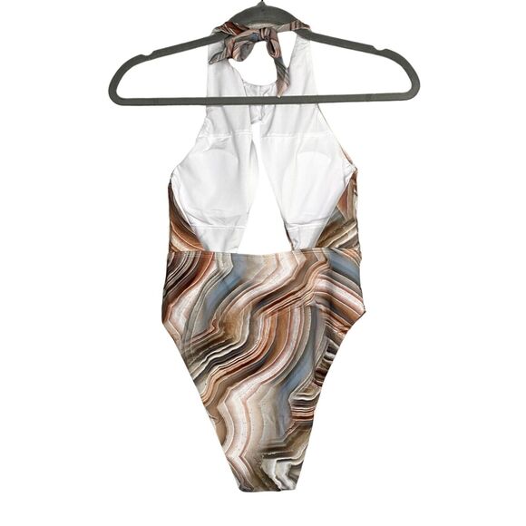 NWT Helen Owen Byblos Cutout Halter Cheeky High Cut One Piece Swimsuit SP Sand - Picture 6 of 16
